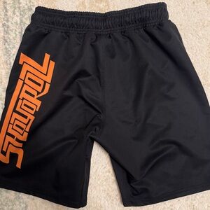 Dynamic Black and Orange Athletic Men's Shorts